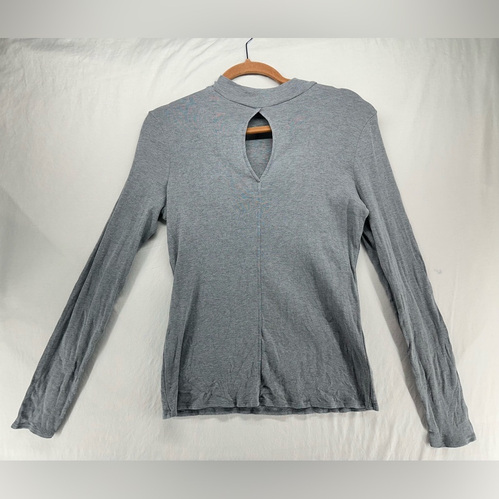 Frame Silk Mock Neck Long Sleeved Grey Shirt Keyhole Women's Size L